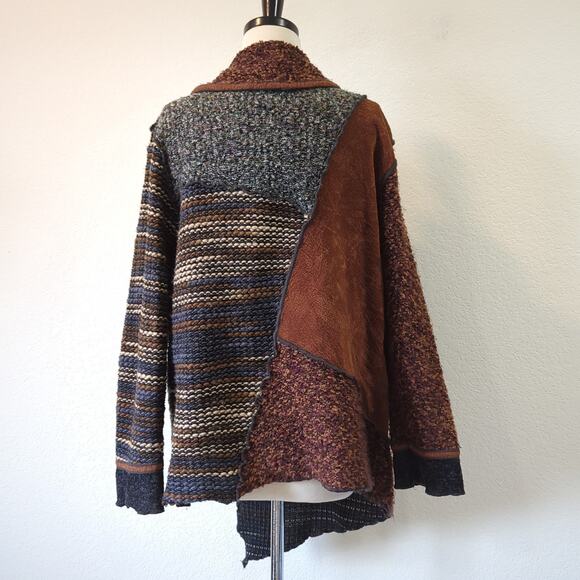 Dots & Vera Sweater Womens Medium Art-to-Wear Patchwork Brown Lagenlook Artsy - Picture 2 of 7